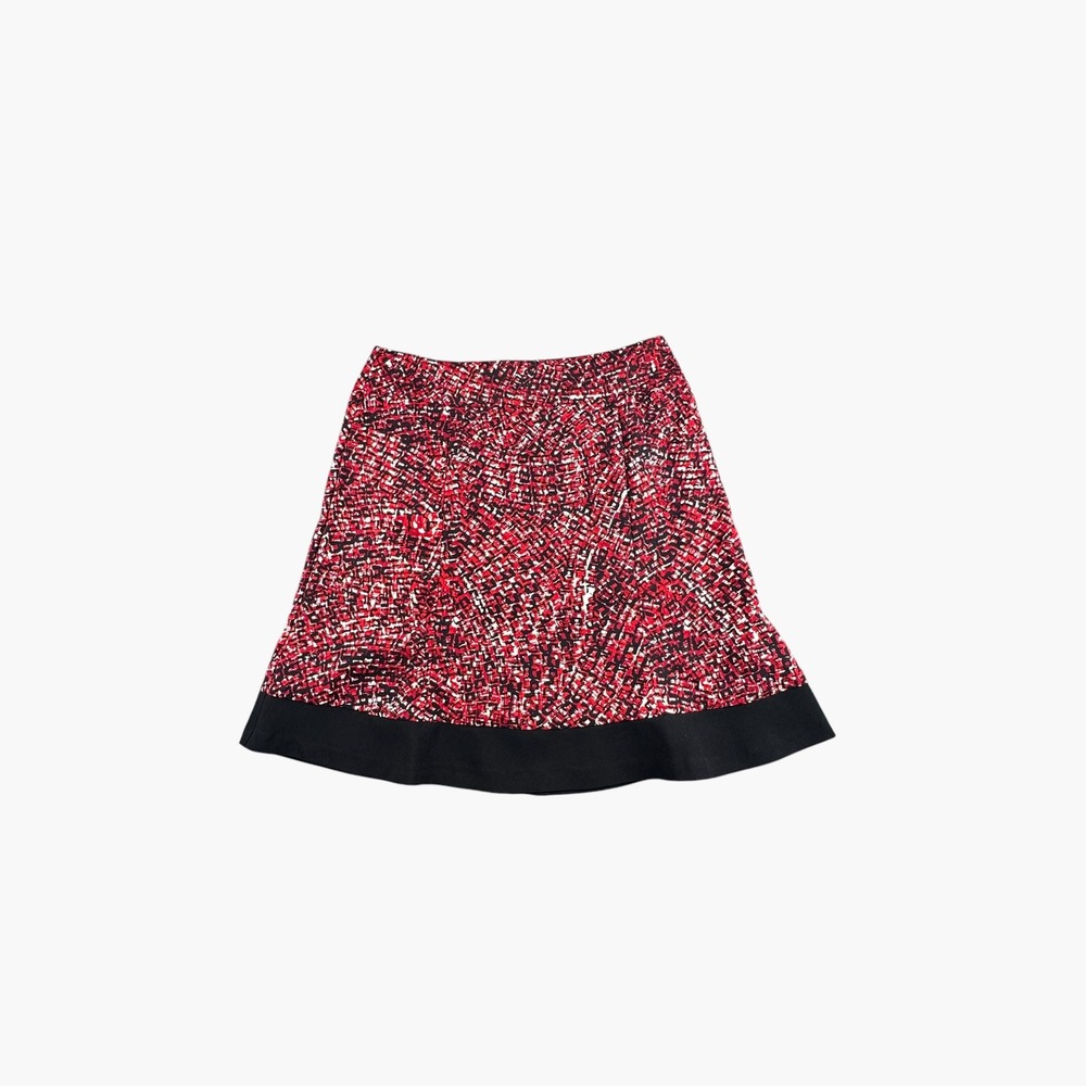 Red Black Abstract Print A-Line Skirt Petite 10P Back Zip Flare Hem